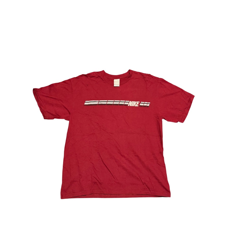 Y2K Nike Logo T-Shirt Maroon Red Racing Stripe Logo Vintage Style Size Large